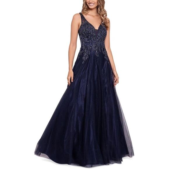 XSCAPE Beaded Ball Gown Navy | SIZE 2 - Picture 1 of 6